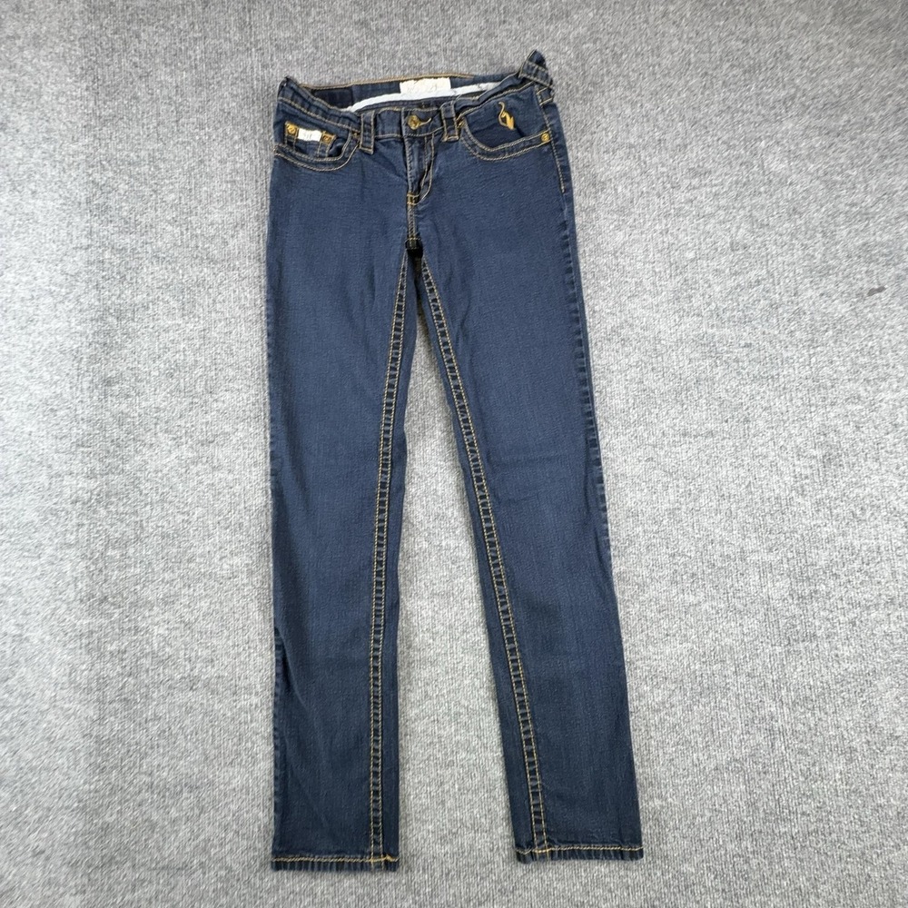 Y2K Baby Phat Jeans Women 5 Dark Wash Blue Low Rise Skinny Embroidered Denim